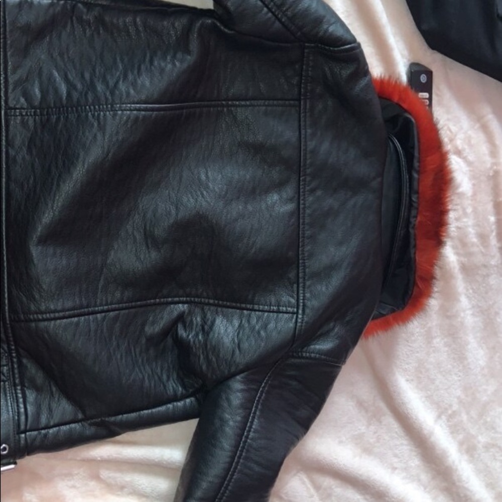 leather jacket with red fur